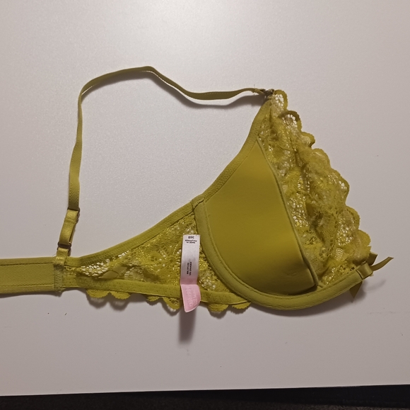 Victoria's Secret Very Sexy Yellow/ Green Lace Underwire Bra Front Clasp VG - Picture 7 of 9